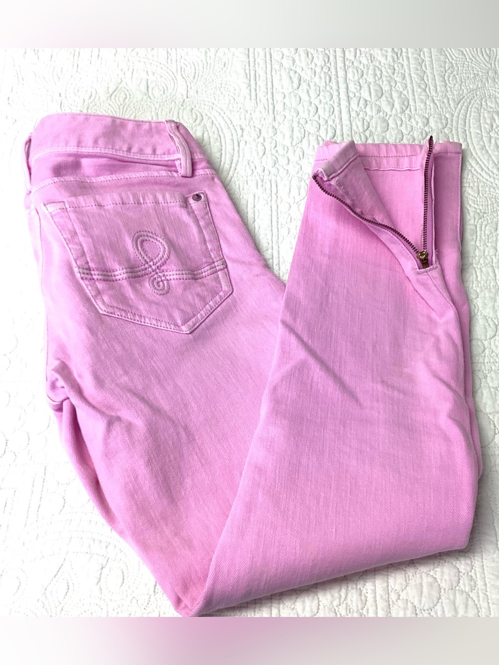 Lilly Pulitzer Bubble Gum Pink Skinny Ankle Zip Jeans Sz 0 Preppy Stretch